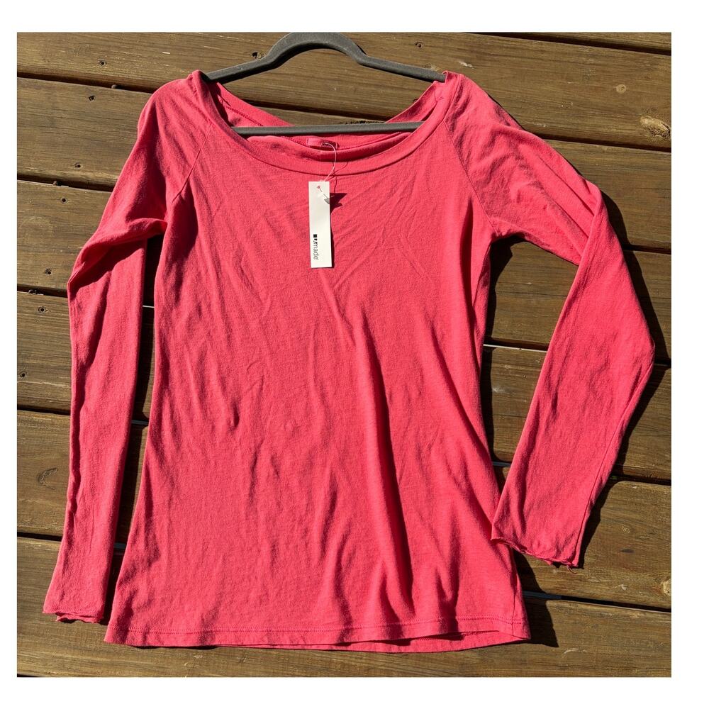 LA Made Ballet Neck Long Sleeve Tee Shirt Size L Salmon Pink